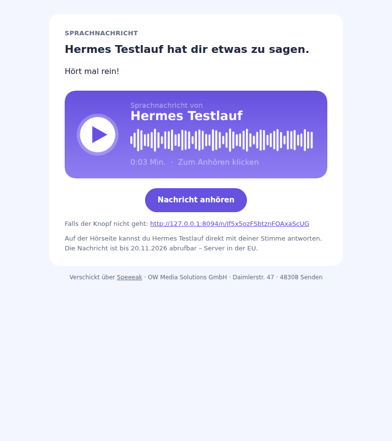 Hörkarte in einer E-Mail